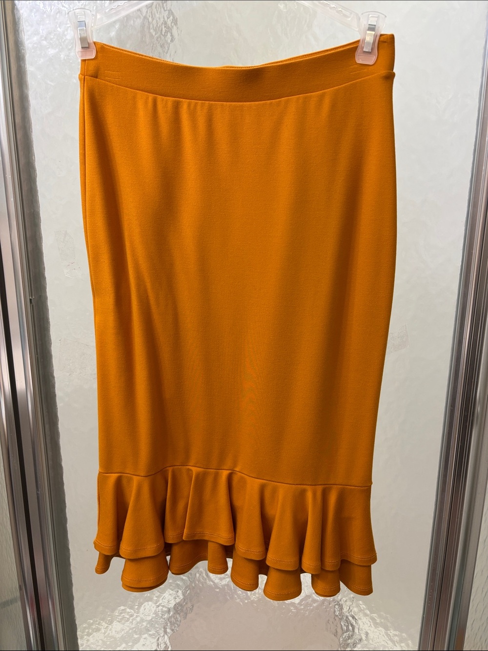 Ruffle-Hem Midi Skirt in Bright Orange